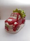 Christmas Tree Red Truck Cookie Jar Earthenware Holiday Time Hand Painted