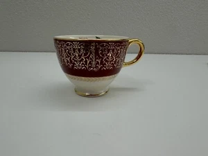 Una tazza da tè vintage Homer Laughlin Lady Stratford oro 22 carati bordata rossa con manico (3) - Foto 1 di 9
