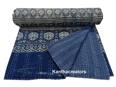 Ajrakh Block Print Kantha  Bedding Throw , 100% Soft Cotton Kantha Bedspread - Image 1 of 4
