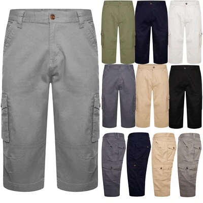 Mens Cargo Shorts 3/4 Combat Chino Utility Pants 100% Cotton Work Long Length - Image 1 of 4
