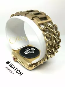 24K Gold Plated 42MM Apple Watch SERIES 3 with Gold Links Band Custom - Picture 1 of 7