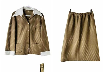 Nuevo de Colección Años 70 Rockabilly Mujer 14 Lunares Tejido Blazer Chaqueta Falda Conjunto Traje EE. UU. Foto 1 de 4