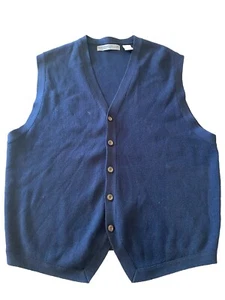 Le Collezioni Structure Vest Mens M Mocha Blue 5 Button Sweater 100% Cotton 90s - Picture 1 of 3