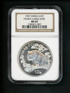 China PRC People's Republic 1 oz 1997 Silver 10Y Yuan Panda Large Date NGC MS 69 - Picture 1 of 4