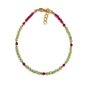2mm Natural Gemstone Peridot, Ruby Bracelet, Micro Faceted, Girls-Women's - Picture 1 of 2
