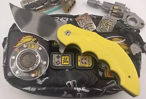 Jeff VanderMeulen Knives Double Homicide Yellow G10 Magnacut Compound Grind - Picture 1 of 14