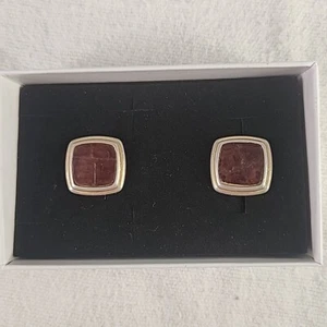 Cufflinks Men’s Square Bent Shaft Swank Brown Stone Gold Colored Jewelry VNTG - Picture 1 of 6