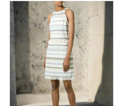 Mini abito Tory Burch cotone con frange 10 avorio senza maniche cotone a righe estivo