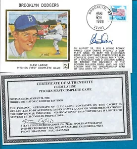 Brooklyn Dodgers, Clem Labine autografiado FDC 1988 FIRMADO CON CERTIFICADO DE AUTENTICIDAD - Imagen 1 de 1