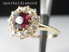 14K Yellow Gold Filled Estate Vintage Art Deco Created Ruby Antique Halo Ring