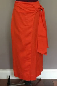 New Karen Millen Women's Linen Blend Midi Asymmetric Wrap Skirt Orange Size 6 - Picture 1 of 7