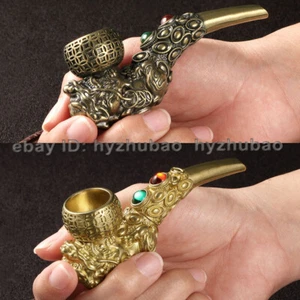 Estilo Chino Retro Latón Estatua Pipa de Tabaco Saludable Porta Cigarrillos Hombres Regalo - Imagen 1 de 11