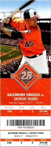 TICKET - Baltimore Orioles vs Detroit Tigers (August 5 2017) Mark Trumbo Cover