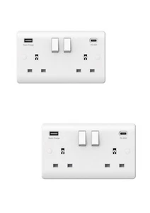 2x Double Socket 2 Gang 13A with USB C and A Charging - White - Picture 1 of 1