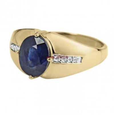 Heizbar Blau Saphir Edelstein Mit 14K Vergoldet Silber Ring für Herren AJ320 - Bild 1 von 4