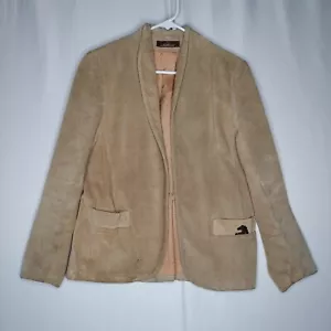 Jordache 70s Suede Leather Blazer Womens 11/12 Beige Open Pocket Lined - Picture 1 of 9