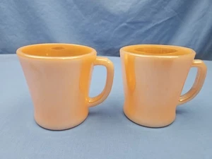 Fire King Oven Ware Peach Luster D Handle Coffee Mug Tea Cup Vintage Lot Of 2 - Picture 1 of 6