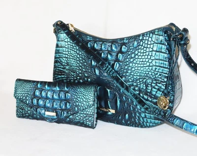 BRAHMIN Dramatic AQUA ROYAL BLUE PATINA (VERDIGRIS) SHAYNA XBODY and WALLET NWT - Image 1 of 4