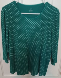 C J BANKS 3/4 Sleeve Green w White Dots Round Neck 100% Cotton Top X - Picture 1 of 4