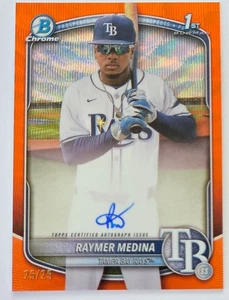 RAYMER MEDINA 2025 Bowman Chrome ORANGE WAVE AUTO 1st Bowman #25/25 #CPA-RM Rays - Picture 1 of 2
