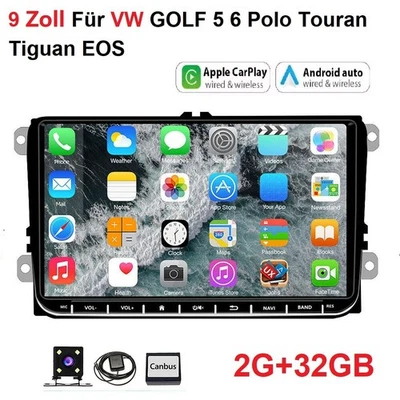 2DIN Android 14 Carplay Autoradio GPS NAVI Für VW GOLF 5 6 Touran Tiguan Polo 6R - Bild 1 von 4