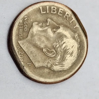 Error Dime Coin,2010-2019,P Mint Mark,Half Ridge,Smooth Rear,Center Nippled  - Image 1 of 4
