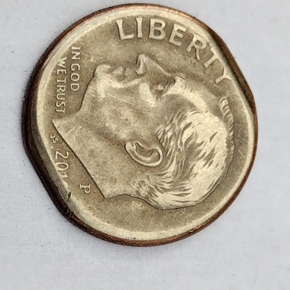 Error Dime Coin,2010-2019,P Mint Mark,Half Ridge,Smooth Rear,Center Nippled  - Image 1 of 4