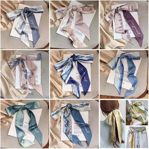 Oil Painting Headscarves Ribbon Floral Scarf Retro Hair Ribbon Scarf - Picture 1 of 28