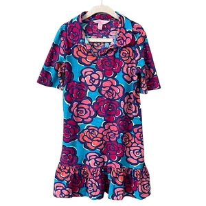 Lilly Pulitzer Polina Polo Collar Dress Girls M 100% Cotton Rose Water Floral - Picture 1 of 8
