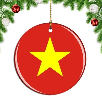 Vietnam Flag Round Christmas ornament city travel souvenir - Image 1 of 3