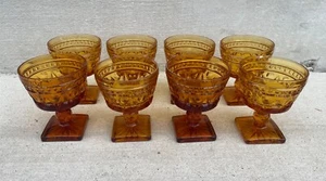 8 Vintage Indiana Glass COLONY PARK LANE Footed sherbet Amber Gold Water Goblet - Picture 1 of 3