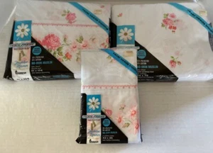 VINTAGE JC PENNEY FASHION MANOR NO-IRON MUSLIN FULL SHEET SET.PINK ROSES.NIP - Picture 1 of 3