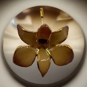 "Colgante broche colgante vintage RARO REAL orquídea sumergida 3"" PIN enchapado en oro de 24 k" - Imagen 1 de 10