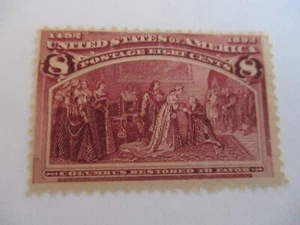US Stamps, Sc. 236 8-cent Columbian, No gum - Picture 1 of 1