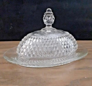Vintage Indiana Pressed Glass 2 Pc Butter Dish Oval Dome Lid Diamond Point Cut - Picture 1 of 7