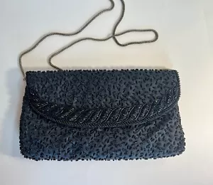 Vintage Beaded Evening Purse Black - Picture 1 of 7