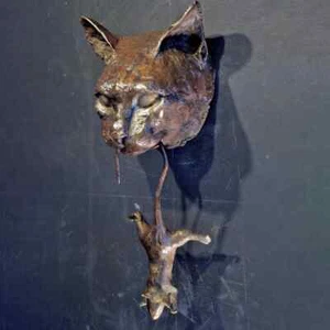 Battiporta Testa di Gatto e Topo o Parete Resina Scultura Ornamento Resina Pest... - Foto 1 di 24