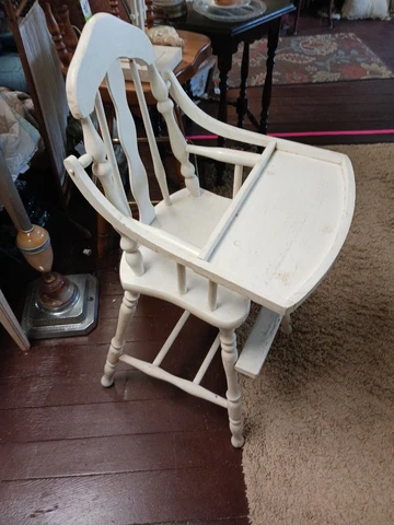Vintage Wooden High Chair white. 23" deep, 43" tall, 18" wide Cover