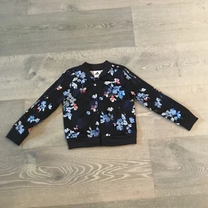 Girl's adidas Jacket Size 6X Blue And Black Floral Print Full Zip Side Pockets - Picture 1 of 5