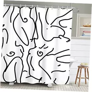 Abstract Minimalist Bathroom Shower Curtain Art Line 60W by 71H White Abstract - Picture 1 of 7