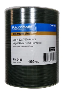 100x Falcon 52X Silver Pearl Fullface Inkjet Hub Printable 80 Min CDR Shrinkwrap - Bild 1 von 3