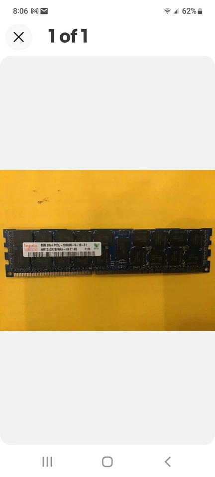 HMT31GR7BFR4A-H9 Hynix 8GB PC3L-10600R DDR3-1333MHz ECC Memory Module - Image 1 of 1