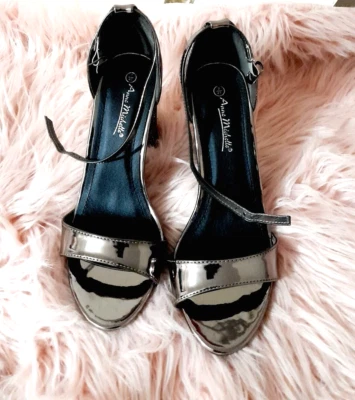 Bloco aberto decorado com glitter salto alto banhado cinza festa coquetel UK7 EU41  - Imagem 1 de 4