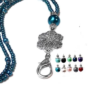 Cordón con cuentas seguridad trabajo identificación insignia titular flor y perlas, elección de color - Imagen 1 de 12