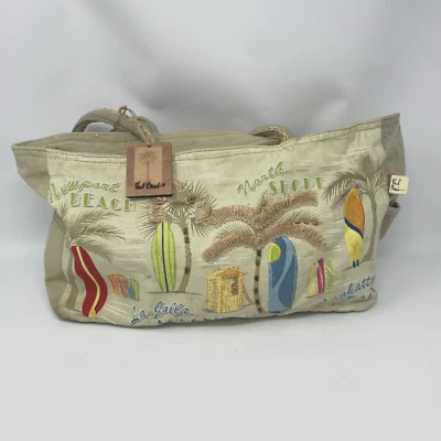NWT Sun N Sand Paul Brent Beaches Canvas Embellished Bag Purse Zip La Jolla - Image 1 of 4