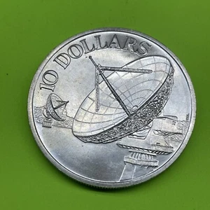 1978 SINGAPORE Ten Dollar Silver Coin BU Cond "Communication Satellite" - Picture 1 of 5