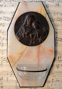 Antique French Jesus and John signed Holy Water Font c1920 - Picture 1 of 4