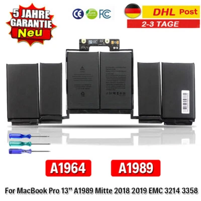 OEM A1964 Laptop Batterie for MacBook Pro 13 Inch A1989 Mid 2018 2019 Akku EMC - Bild 1 von 4