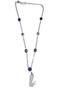 Monet Silver Tone Necklace tassel Blue stones adjustable 30" long - Picture 1 of 4