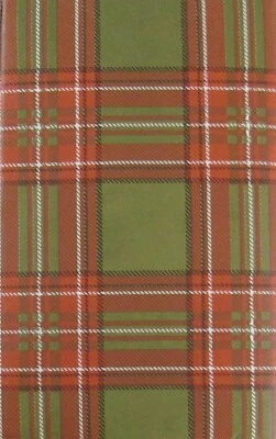 Orange, White and Black on Green Plaid Vinyl Flannel Back Tablecloth Var Size - Image 1 of 4